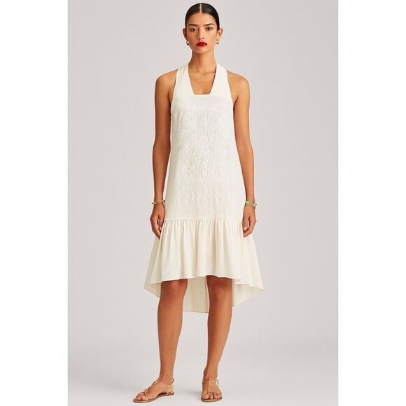Tibi Silk Slip Dress S Ivory Embroidered Drop Waist Victorian Coquette Shift - Picture 2 of 12